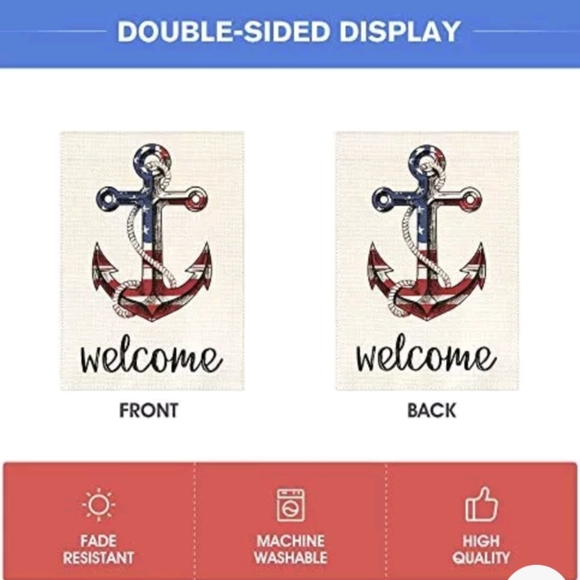 ⚓Welcome American Stars and Stripes Anchor Garden Flag Size 12.5 x 18" New - Picture 2 of 7